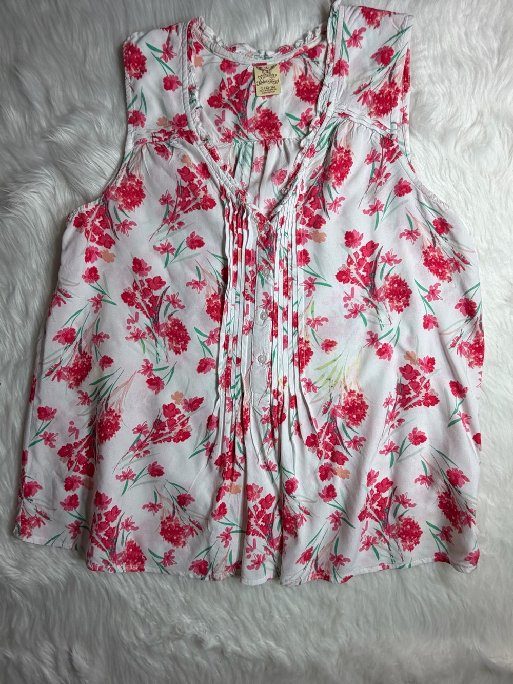 Faded Glory Pink Floral Sleeveless Pintuck Blouse Size L (12-14) - Picture 10 of 15